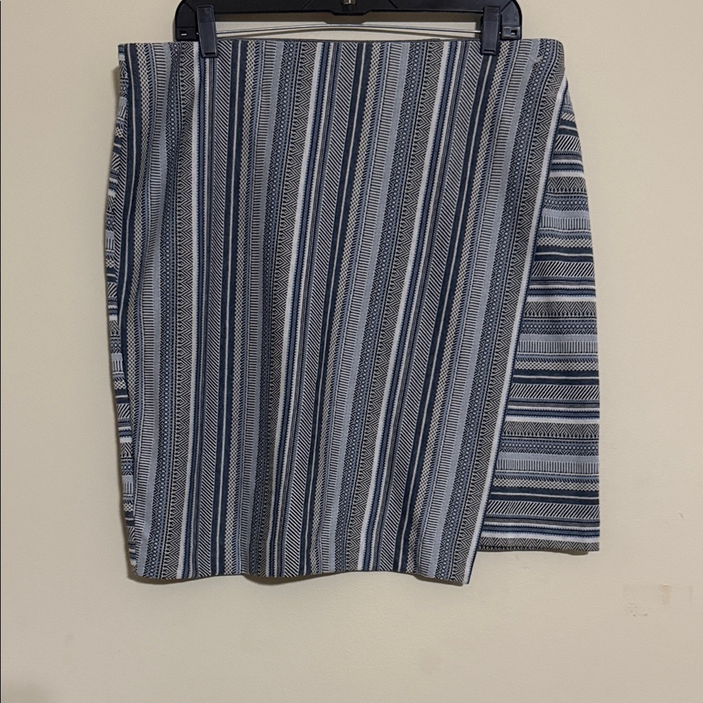JJill Striped Gray  Blue Women's Skirt large faux wrap casual office soft Aztec